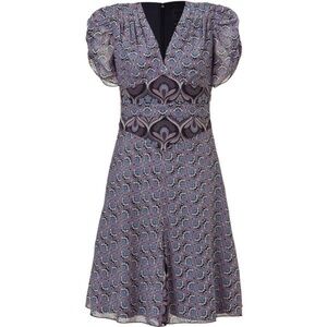 Vintage VTG 90's Y2K Anna Sui Black and Amethyst Art Deco Printed Dress size 2